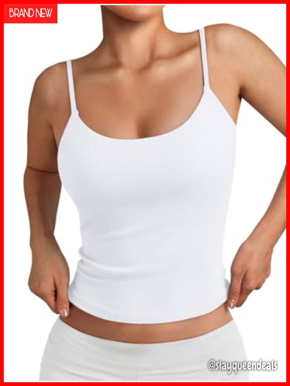 Womens Double Lined Adjustable Strap Tank Top Scoop Neck Camisole